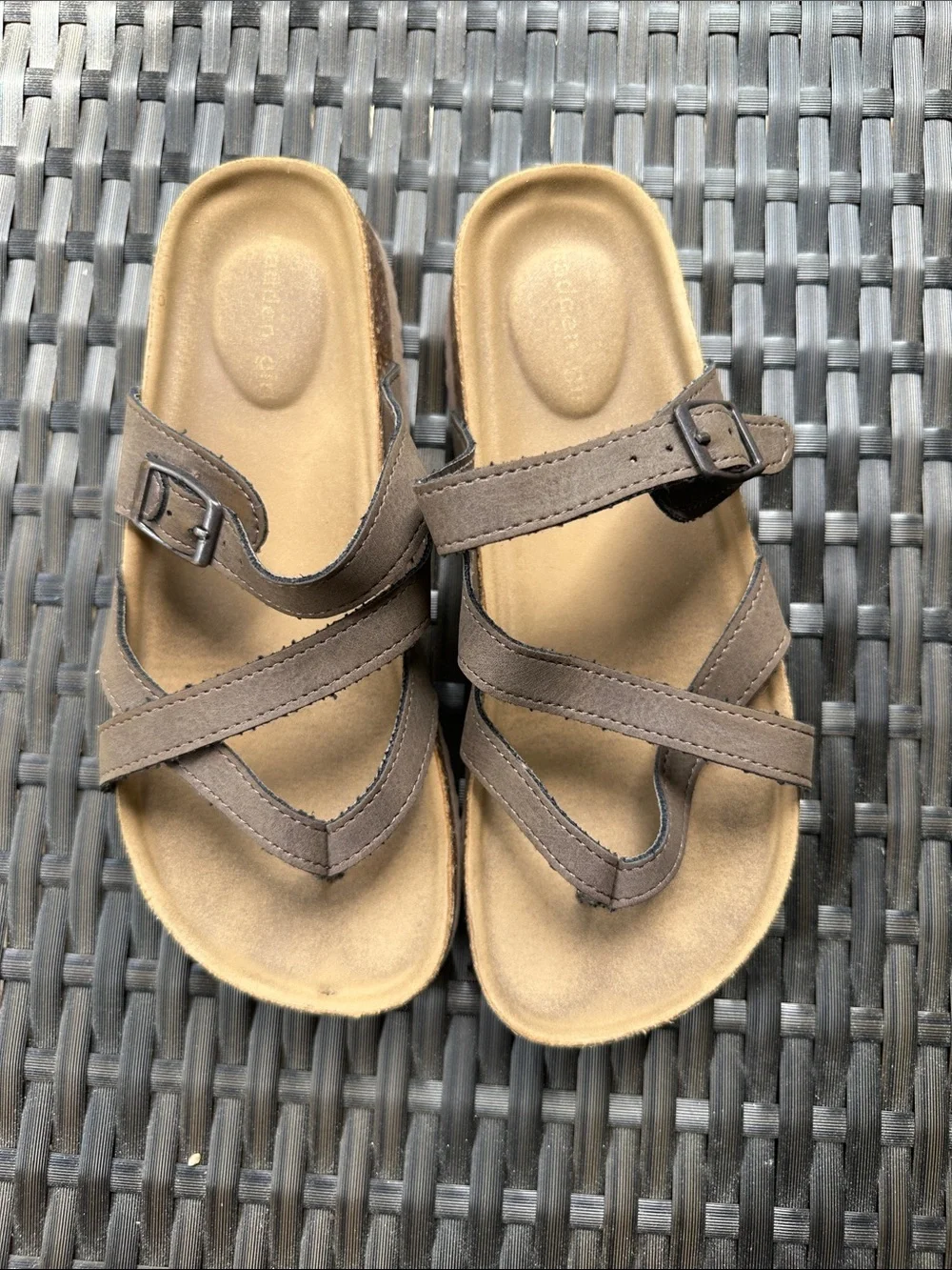 Madden Girl Brown Strappy Buckle Slide Sandals
